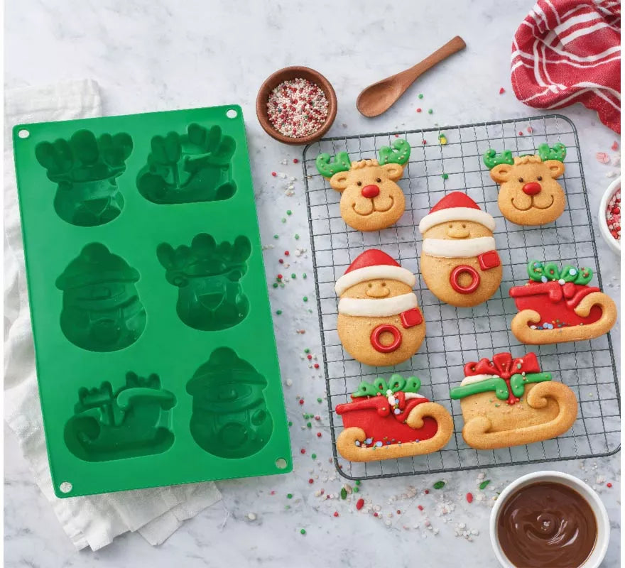 Translation missing: pt-PT.Molde de Silicona verde para 6 Galletas de Navideñas de 17x29 cm