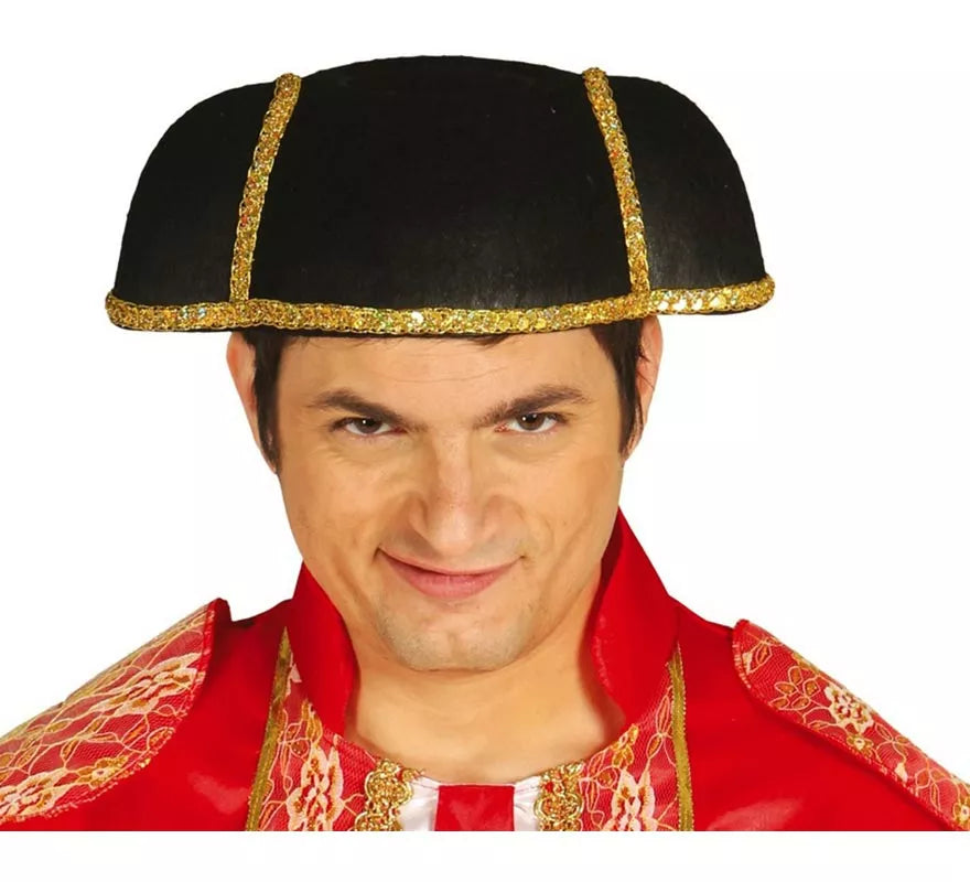 Montera de Torero para adultos negra y dorada