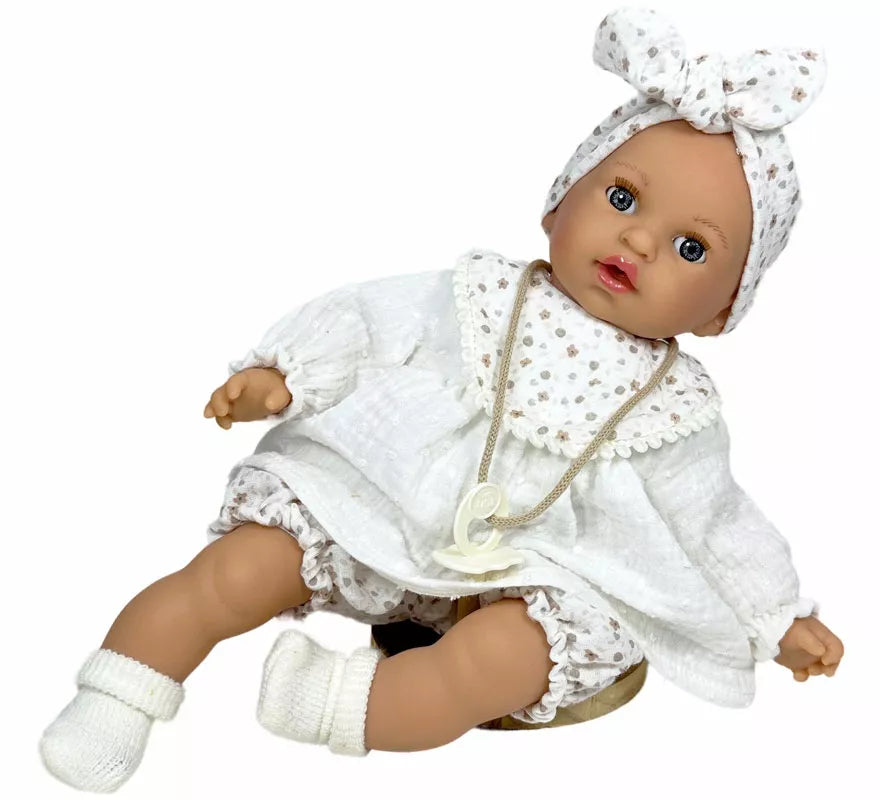 Translation missing: pt-PT.Muñeca Álex Muselina blanca con chupete de 40 cm