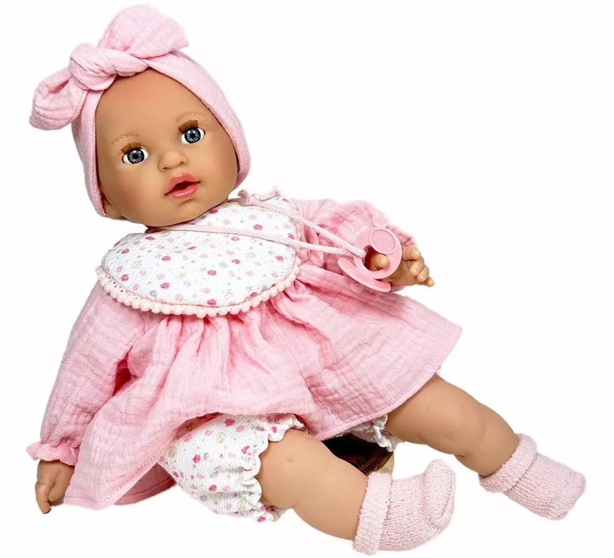 Translation missing: pt-PT.Muñeca Álex Muselina rosa con Chupete de 40 cm