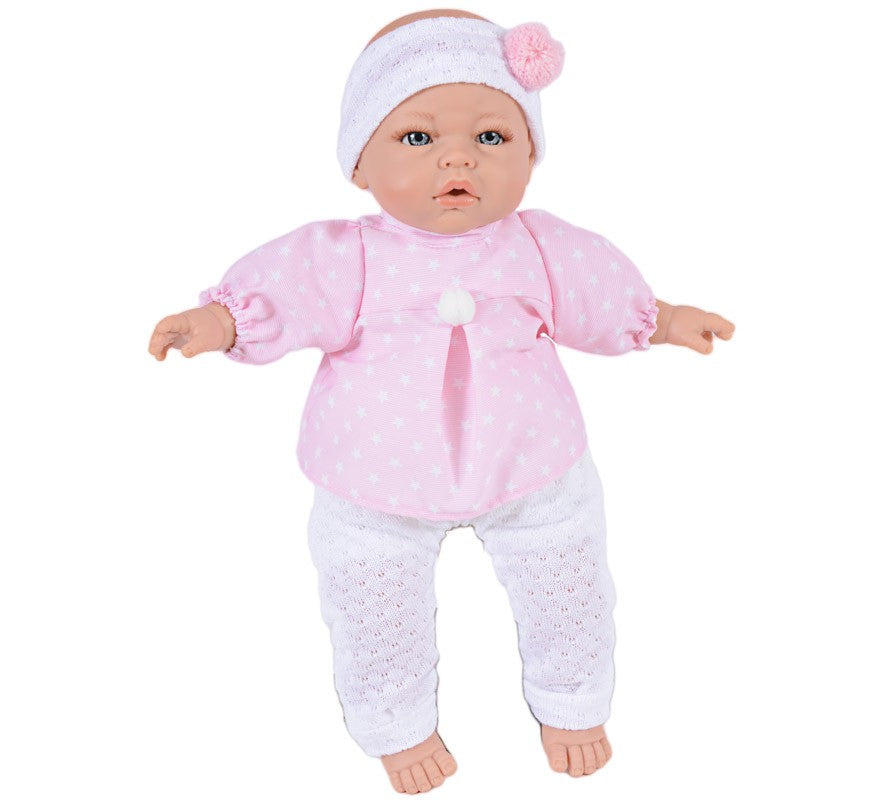 Muñeca Bebe Leyre con pijama rosa y blanco de 40 cm