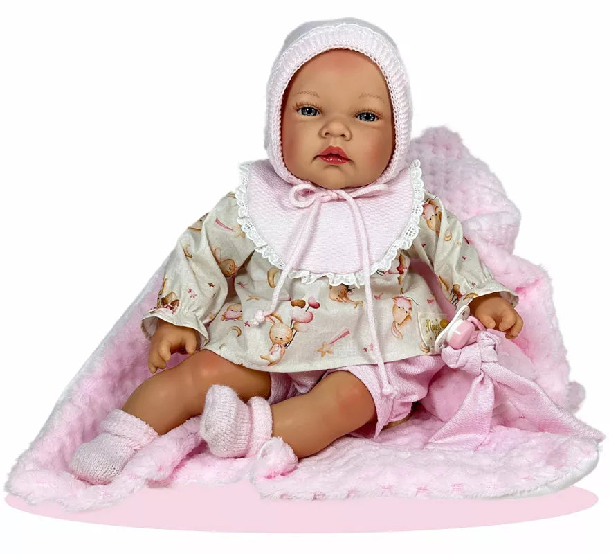 Translation missing: pt-PT.Muñeca Celia con Manta y Conjunto rosa de 45 cm