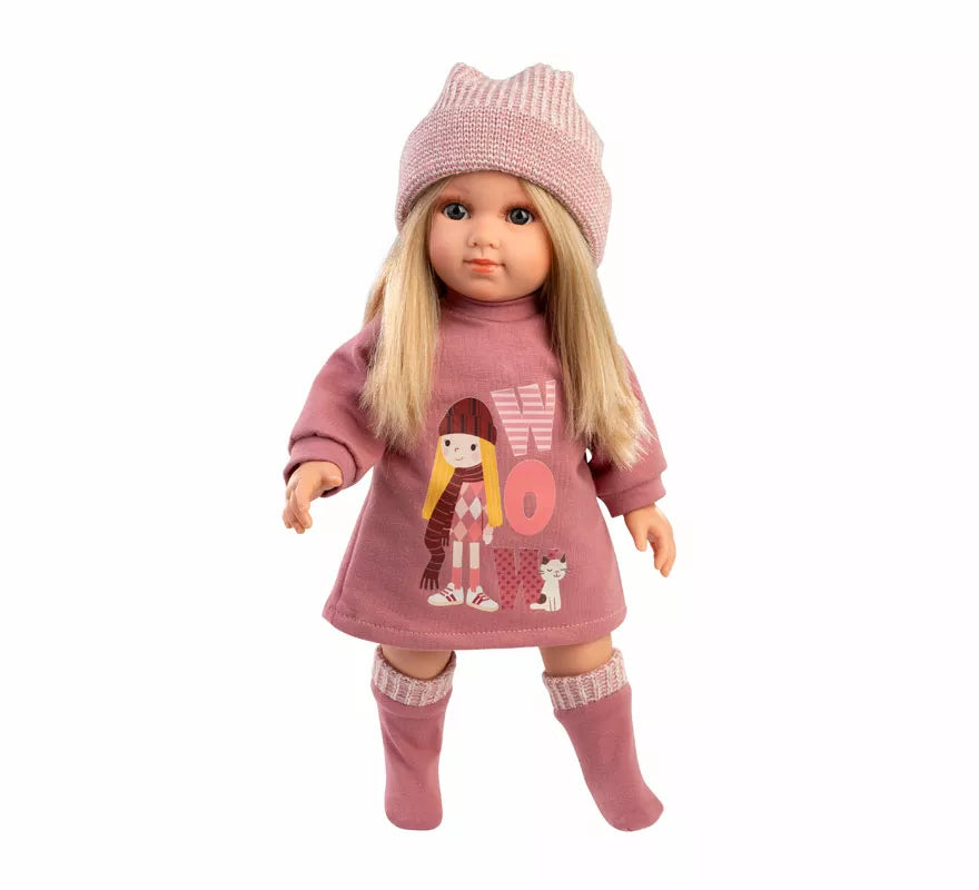 Translation missing: pt-PT.Muñeca Elena de 35 cm con Vestido y Gorro de Punto