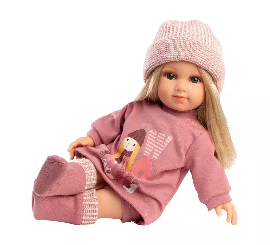 Translation missing: pt-PT.Muñeca Elena de 35 cm con Vestido y Gorro de Punto