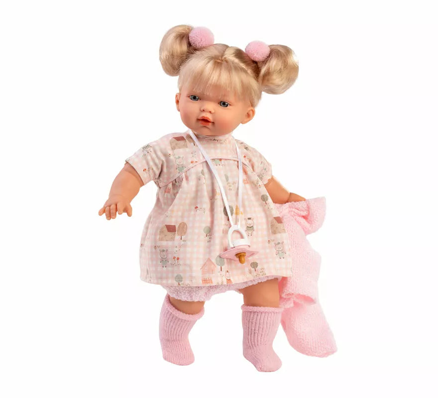 Translation missing: pt-PT.Muñeca Roberta Llorona de 33 cm con Vestido de Cuadros y Chaqueta