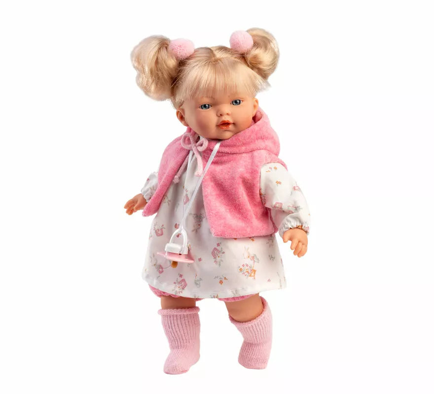Translation missing: pt-PT.Muñeca Roberta Llorona de 33 cm con Vestido Estampado y Capa