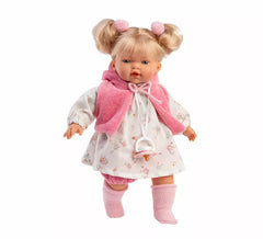 Boneca Roberta Llorona 33 cm com vestido estampado e capa