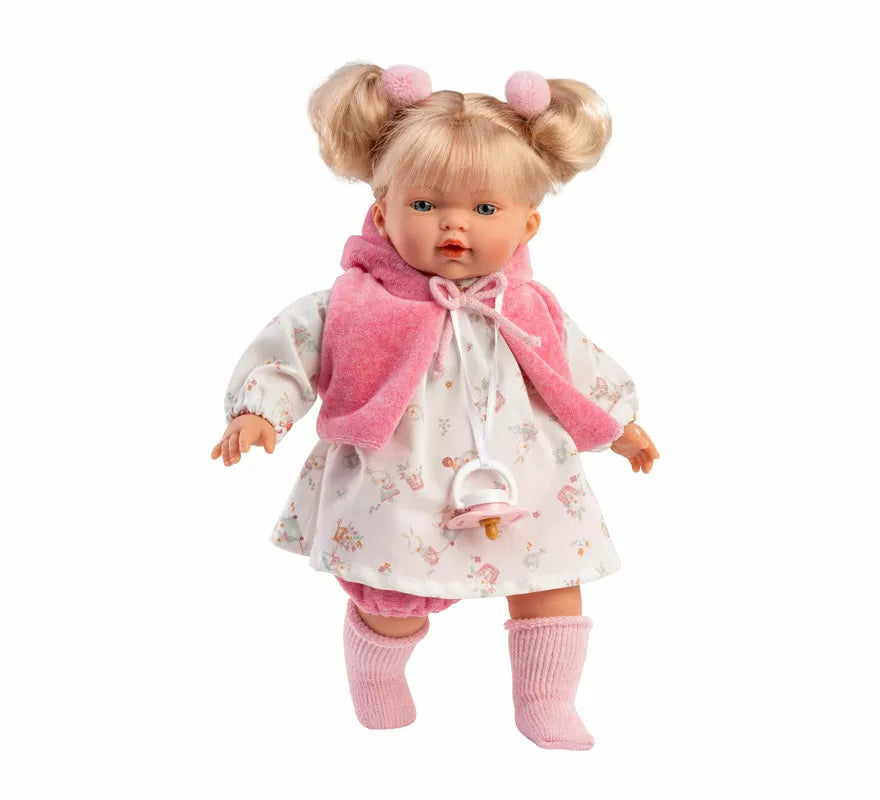 Translation missing: pt-PT.Muñeca Roberta Llorona de 33 cm con Vestido Estampado y Capa