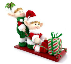 Bonecos Elfos de Natal com Trenó e Presentes 30 cm