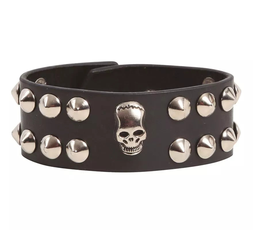 Translation missing: pt-PT.Muñequera de Calavera Símil de Cuero Negro