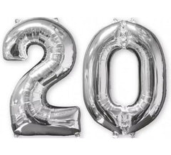 Pack 2 Balões Metálicos Prata números 2 e 0 de 66 cm