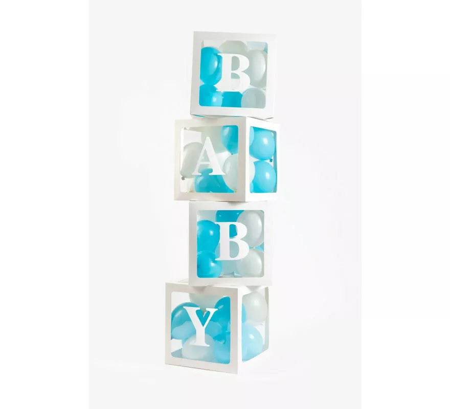 Pack 4 Cajas decorativas con pegatinas LOVE y BABY para llenar con Globos
