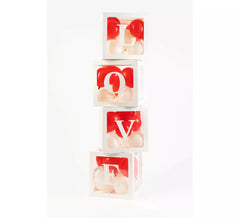 Pack de 4 caixas decorativas com autocolantes LOVE e BABY para encher de balões