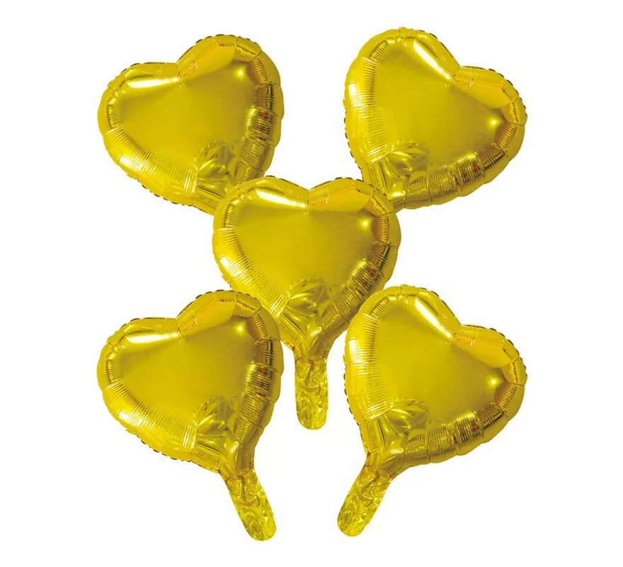 Translation missing: pt-PT.Pack 5 Globos de Foil Corazón Oro de 23 cm