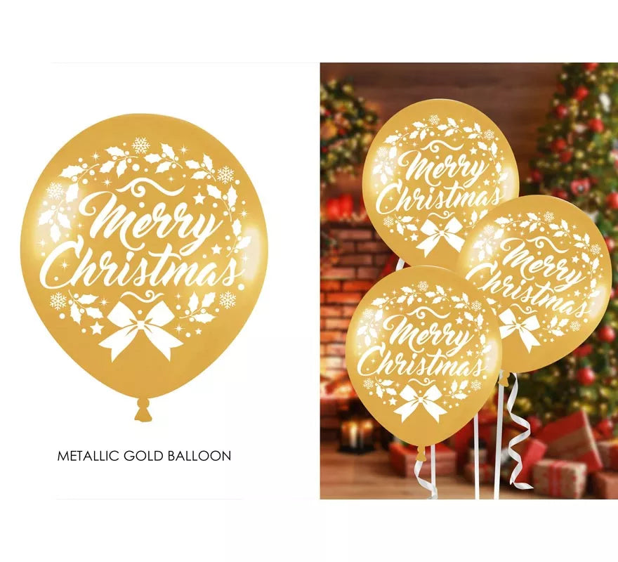 Translation missing: pt-PT.Pack de 10 Globos dorados de Feliz Navidad de Látex