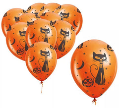Pacote de 10 Balões Gato e Abóbora de 30 cm