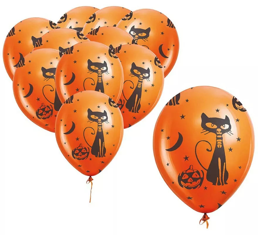Translation missing: pt-PT.Pack de 10 Globos Gato y Calabaza de 30 cm