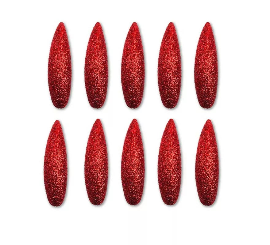 Pack de 10 Uñas de Demonio rojas con purpurina