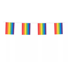 Pacote de 12 flâmulas arco-íris de 3 m e 20x14 cm