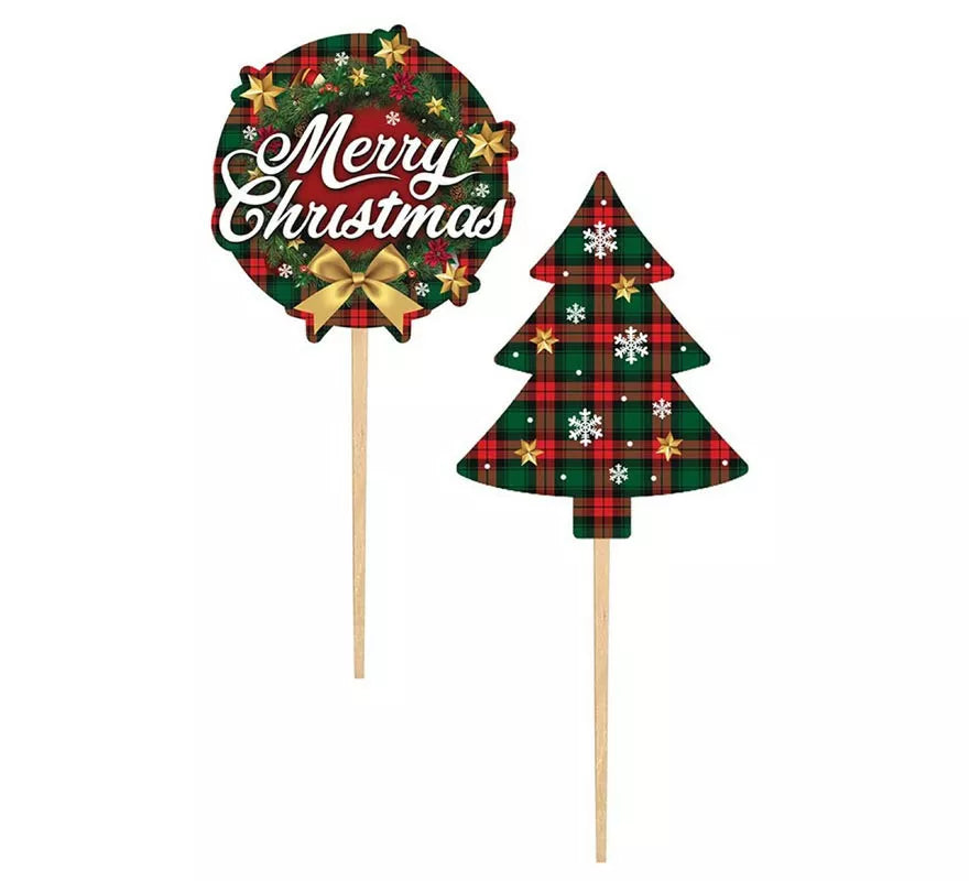 Translation missing: pt-PT.Pack de 12 Palillos Decorativos Merry Christmas de papel de 6 cm