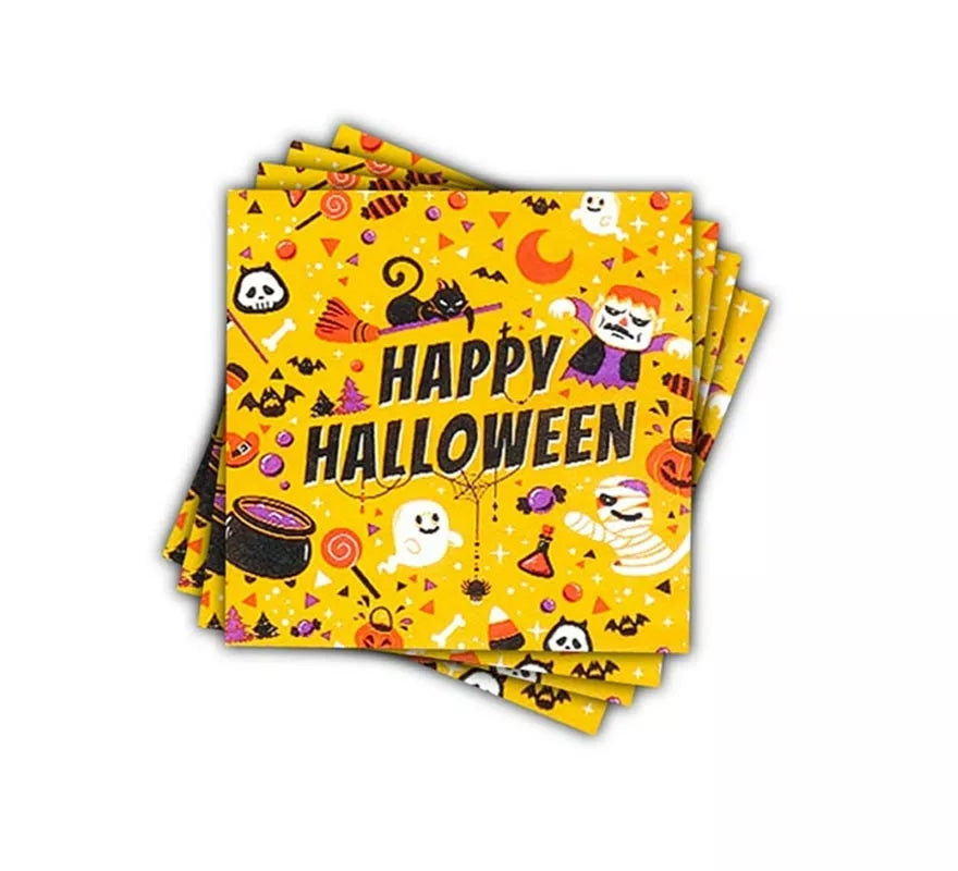 Translation missing: pt-PT.Pack de 12 Servilletas Happy Halloween Print naranja de 33x33 cm