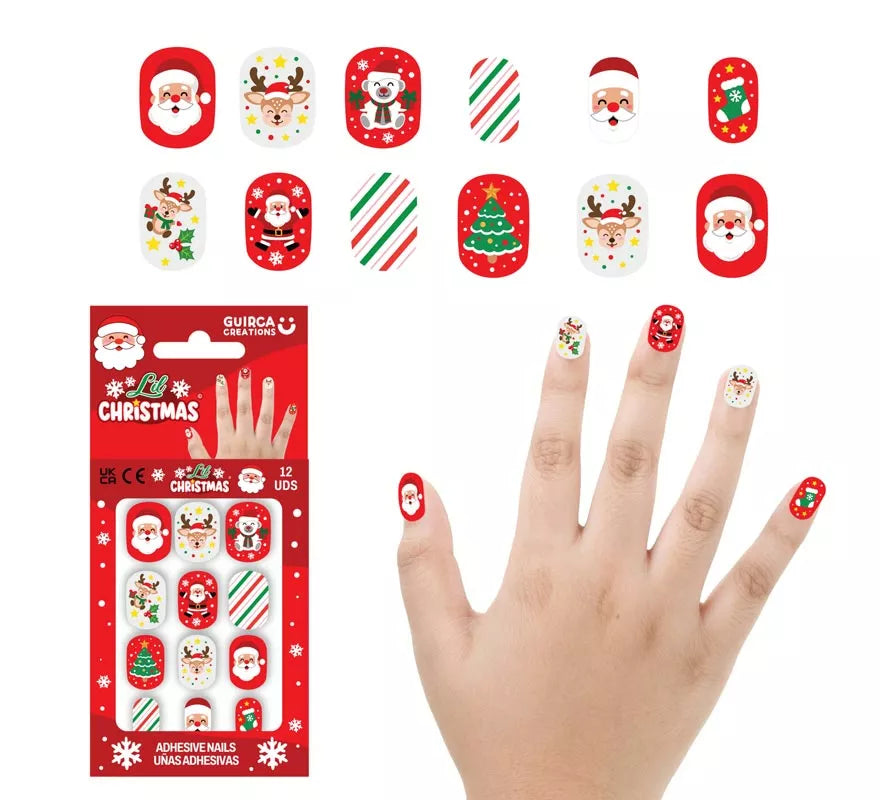 Translation missing: pt-PT.Pack de 12 Uñas Adhesivas de Papá Noel para niña