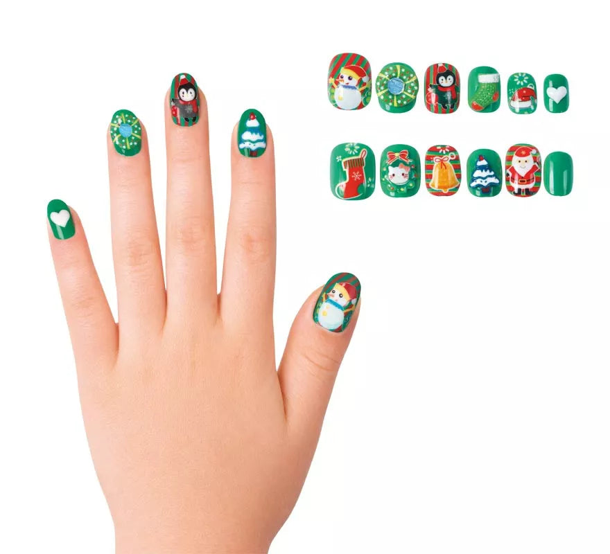 Translation missing: pt-PT.Pack de 12 Uñas Adhesivas Navideñas verdes para niña