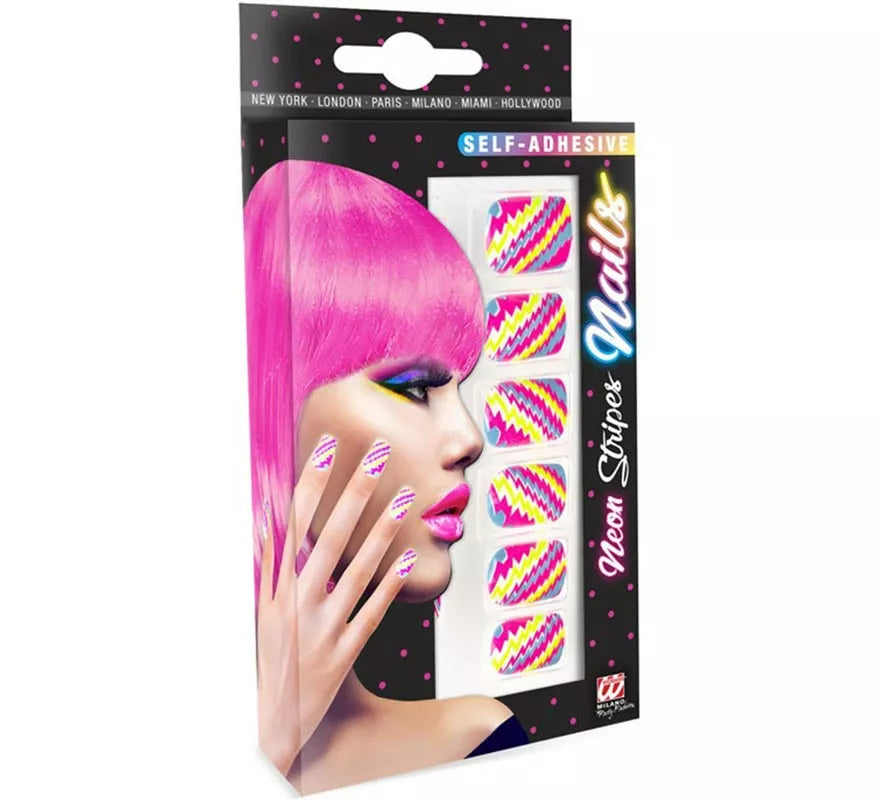 Translation missing: pt-PT.Pack de 12 Uñas Autoadhesivas de Rayas neón