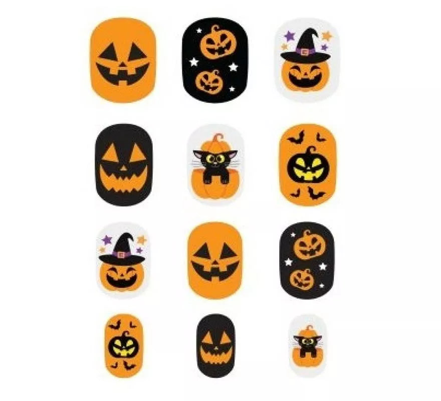 Translation missing: pt-PT.Pack de 12 Uñas Calabaza con Adhesivo Infantil