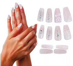 Pacote com 12 unhas postiças com strass para mulheres