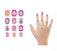 Pacote com 12 unhas postiças estilo princesinha para meninas.