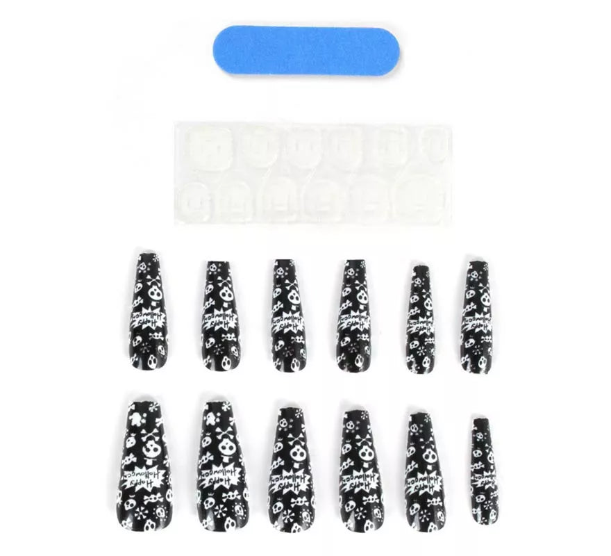 Translation missing: pt-PT.Pack de 12 Uñas Postizas Calavera negra