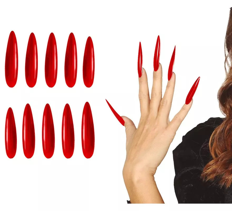 Pack de 12 Uñas rojas con adhesivo