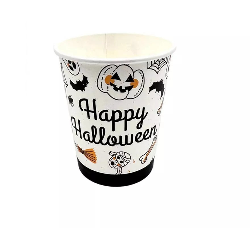 Translation missing: pt-PT.Pack de 12 Vasos de 250 ml Happy Halloween Print blanco y negro