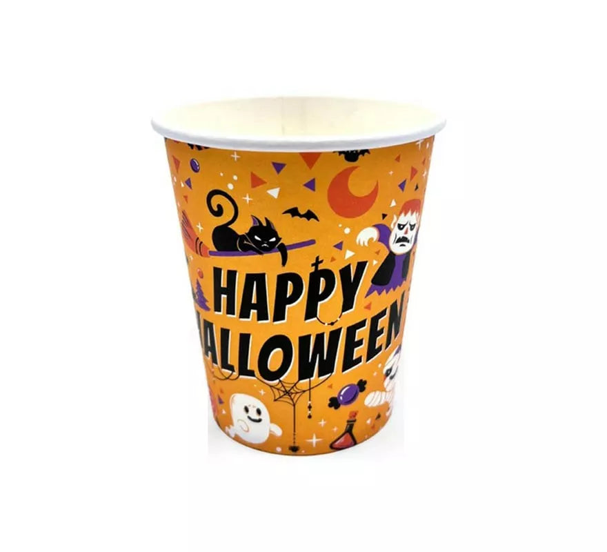 Translation missing: pt-PT.Pack de 12 Vasos de 250 ml Happy Halloween Print naranja