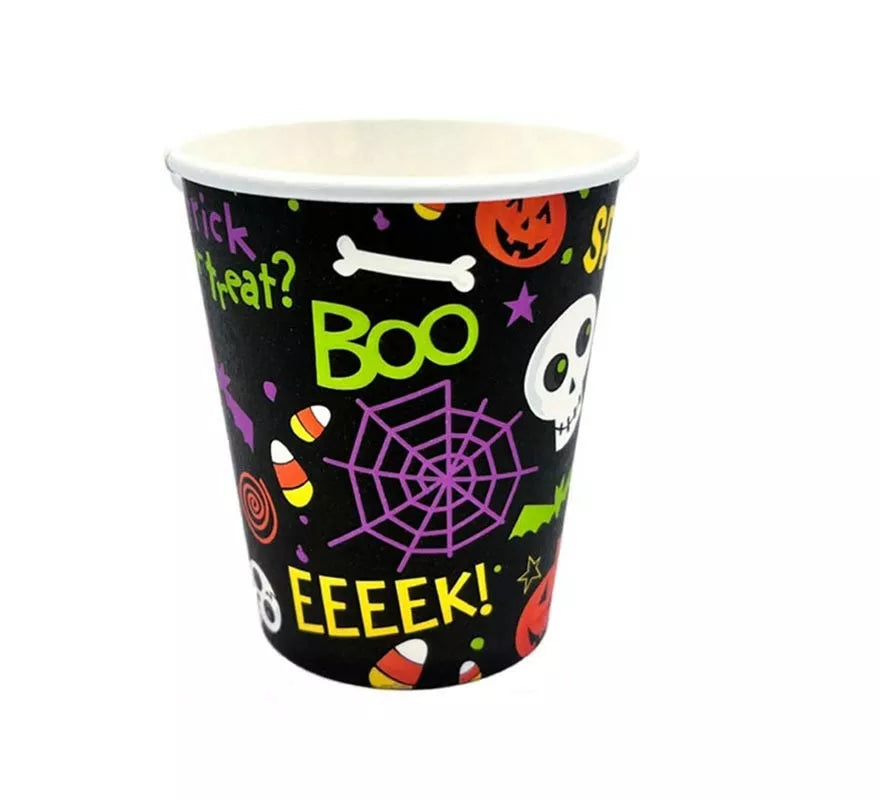 Translation missing: pt-PT.Pack de 12 Vasos de 250 ml Spooky Halloween Print naranja