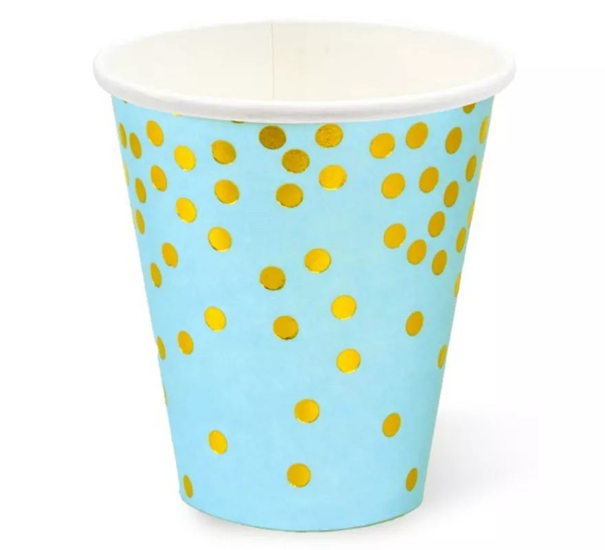Pack de 12 Vasos de cartón con lunares dorados de 250 ml en varios colores