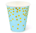 Pack de 12 Vasos de cartón con lunares dorados de 250 ml en varios colores