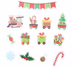 Pacote com 13 adesivos de gel em formato de trenzinho de Natal, 20x25 cm