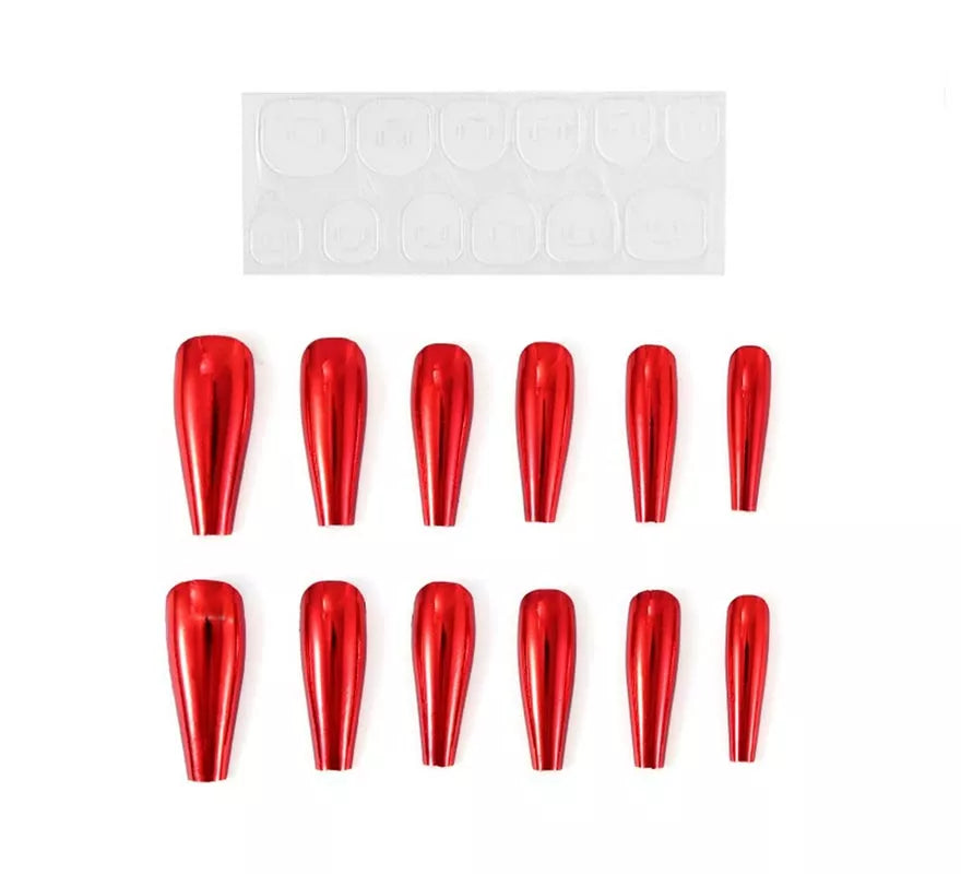 Translation missing: pt-PT.Pack de 13 Uñas Autoadhesivas efecto metal roja