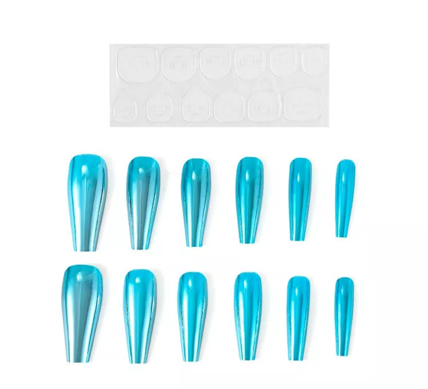 Translation missing: pt-PT.Pack de 13 Uñas Autoadhesivas efecto metal turquesa