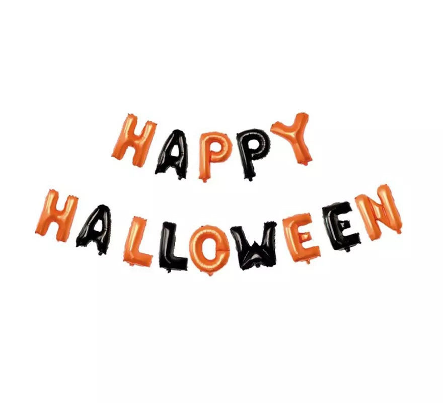 Translation missing: pt-PT.Pack de 14 Globos Happy Halloween negro y naranja de 40 cm