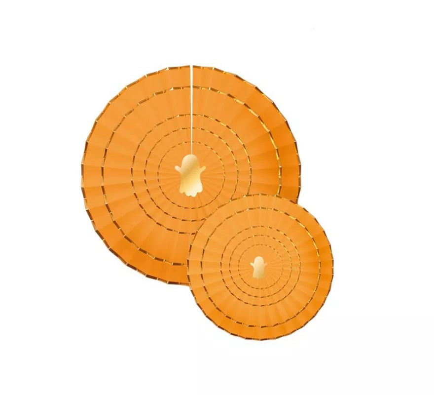 Translation missing: pt-PT.Pack de 2 Abanicos de papel Halloween naranja de 20 y 30 cm