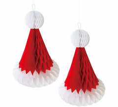 Conjunto de 2 pingentes em formato de favo de mel com gorro de Papai Noel, 15 cm