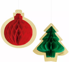 Conjunto de 2 enfeites de Natal em formato de favo de mel, 15 cm