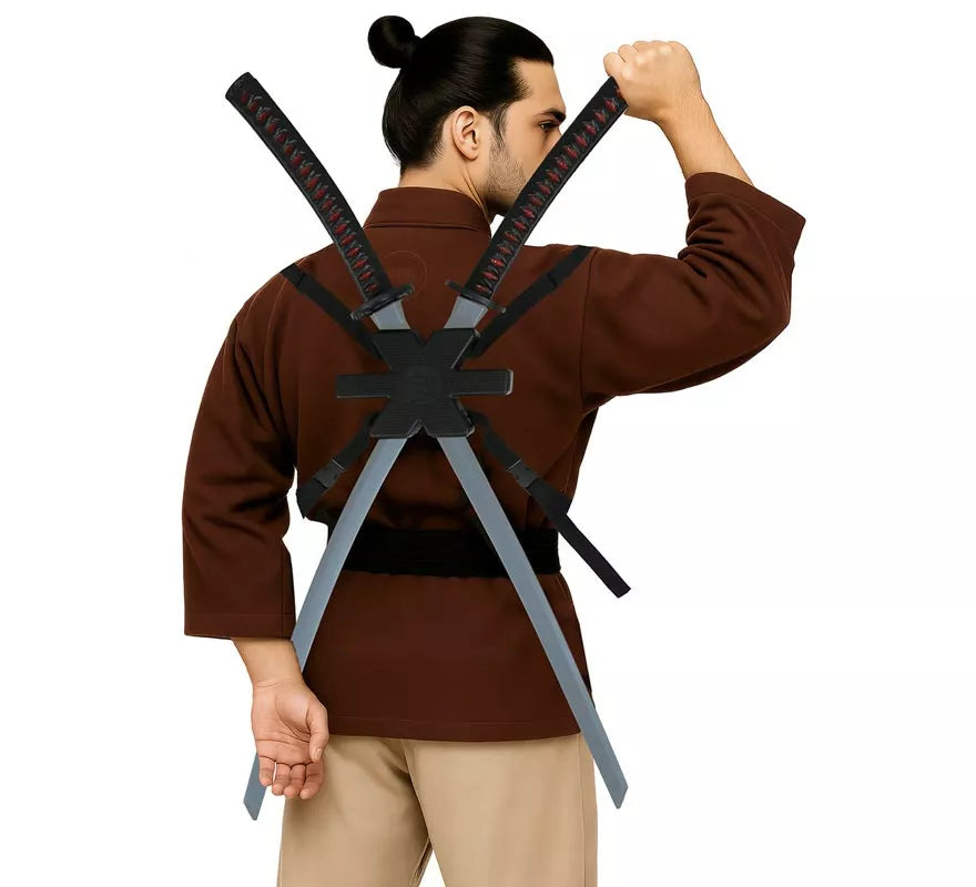 Translation missing: pt-PT.Pack de 2 Espadas Samurái para Espalda de 95 cm de Plástico