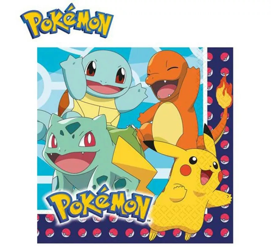 Translation missing: pt-PT.Pack de 20 Servilletas de papel de 33x33 cm de Pokémon