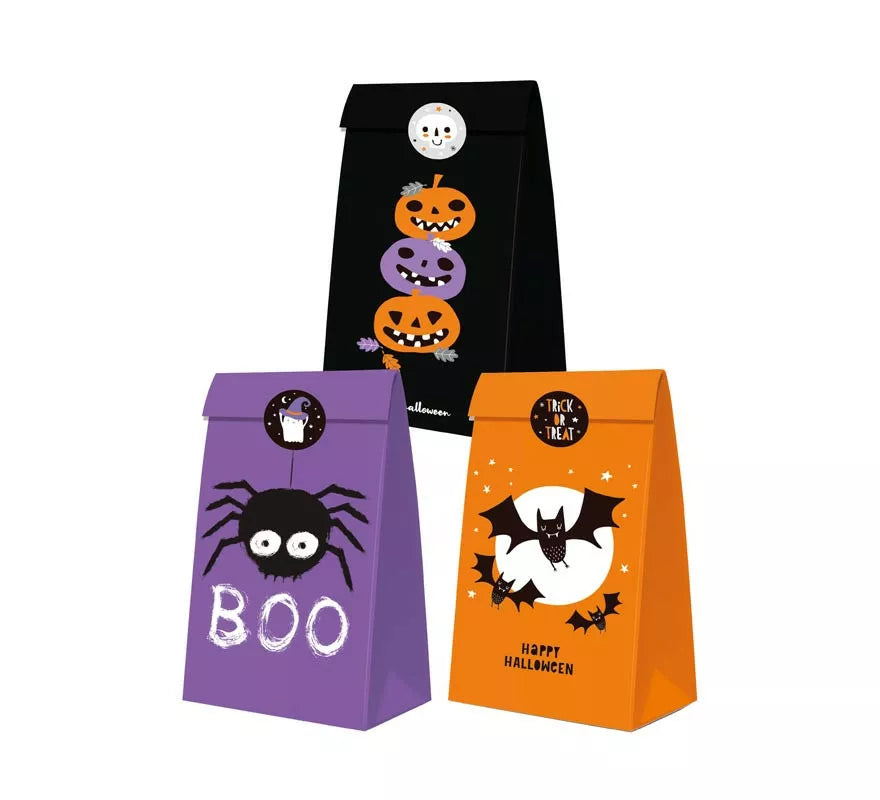 Translation missing: pt-PT.Pack de 3 Bolsas Halloween con pegatina de papel en colores surtidos de 24x13x8 cm