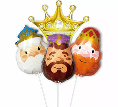 Conjunto de 3 balões metalizados Three Kings com coroa