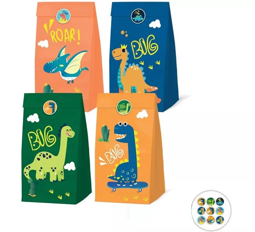 Translation missing: pt-PT.Pack de 4 Bolsas Papel de Dinosaurios con Pegatinas
